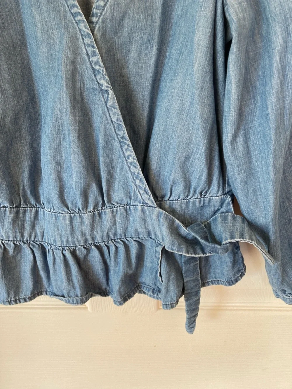Madewell Chambray Wrap Blouse in Light Blue - Picture 3 of 8